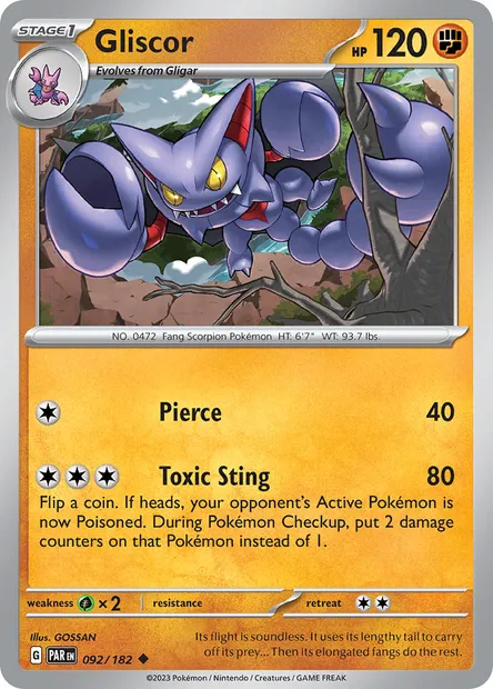 Gliscor, Pokémon card PAR 092 — Paradox Rift set