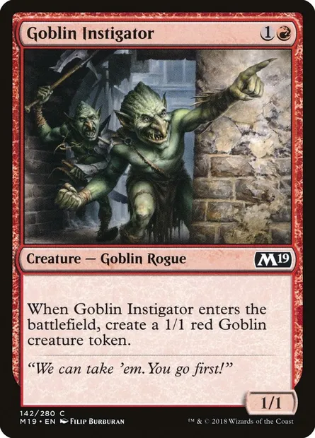 Goblin Instigator, Magic card M19 142 — Core Set 2019 set