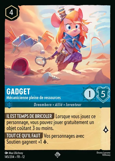 Gadget - Mécanicienne pleine de ressources, carte Disney Lorcana CH12-145 — extension Contrées Inconnues