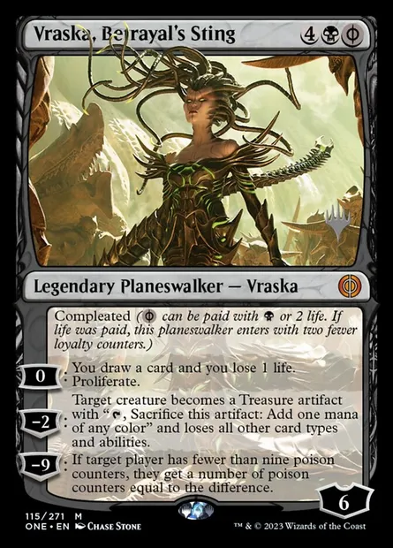 Vraska, Betrayal's Sting, Magic card PONE 115p — Phyrexia: All Will Be One Promos set