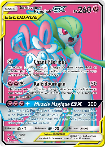 Gardevoir et Nymphali GX, carte Pokémon UNB 204 — extension Alliance Infaillible
