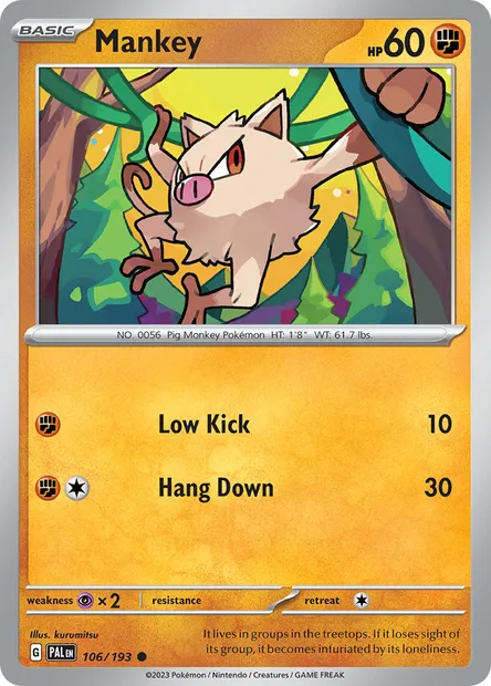 Mankey, Pokémon card PAL 106 — Paldea Evolved set