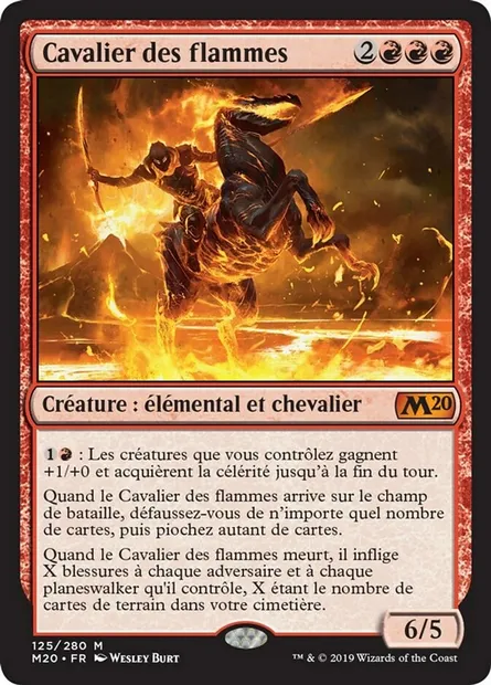 Cavalier des flammes, carte Magic M20 125 — extension Core Set 2020