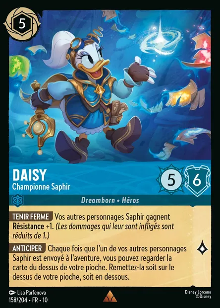 Daisy - Championne Saphir, carte Disney Lorcana CH10-158 — extension Lueurs dans les Profondeurs