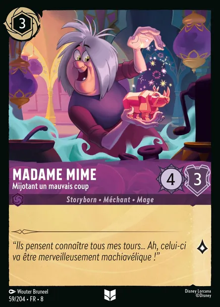 Madame Mime - Mijotant un mauvais coup, carte Disney Lorcana CH8-059 — extension Le Règne de Jafar
