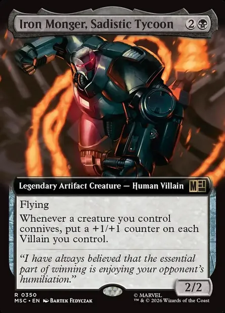 Iron Monger, Sadistic Tycoon, Magic card MSC 350 — Marvel Super Heroes Commander set