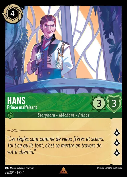 Hans - Prince malfaisant, carte Disney Lorcana CH1-078 — extension Premier Chapitre