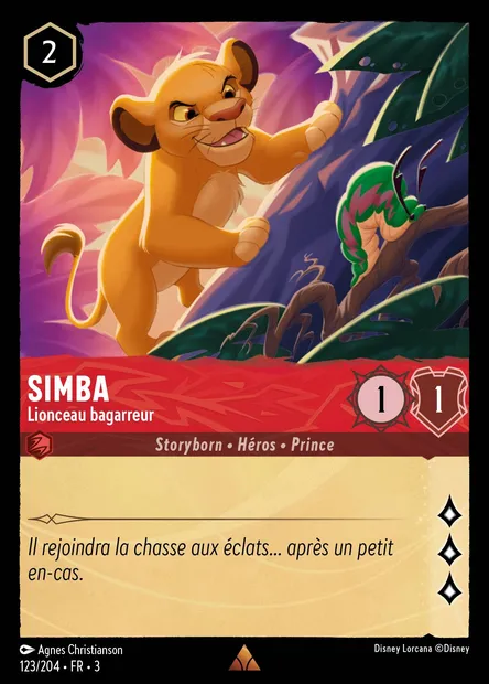 Simba - Lionceau bagarreur, carte Disney Lorcana CH3-123 — extension Les Terres d'Encres