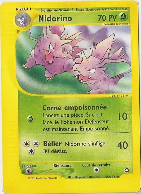 Nidorino, carte Pokémon AQ 55 — extension Aquapolis