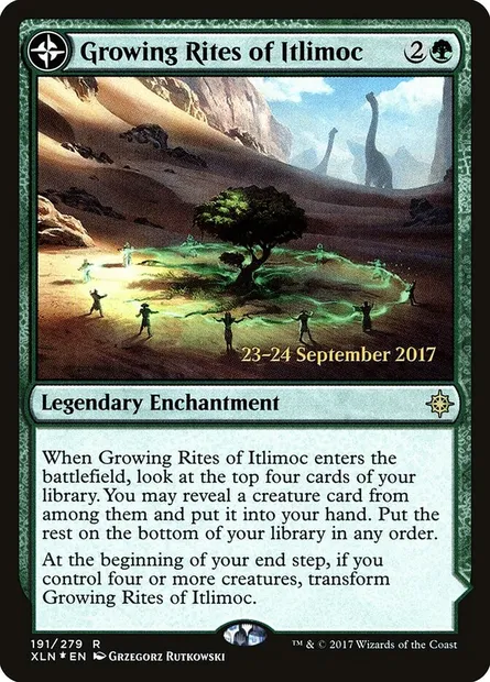 Growing Rites of Itlimoc // Itlimoc, Cradle of the Sun, Magic card PXLN 191s — Ixalan Promos set