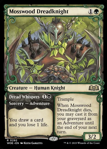 Mosswood Dreadknight // Dread Whispers, Magic card WOE 292 — Wilds of Eldraine set