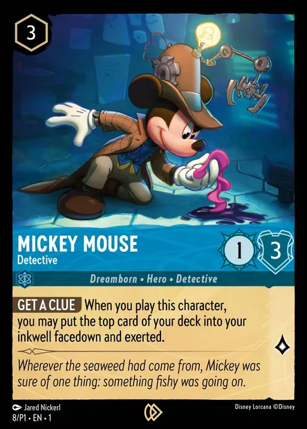 Mickey Mouse - Détective, carte Disney Lorcana P1-008 — extension P1
