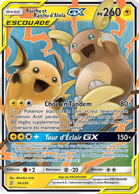 Raichu et Raichu d’Alola GX, carte Pokémon UNM 54 — extension Harmonie des Esprits