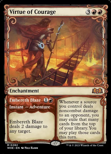 Vertu de courage // Brasier de Braisereth, carte Magic WOE 282 — extension Wilds of Eldraine