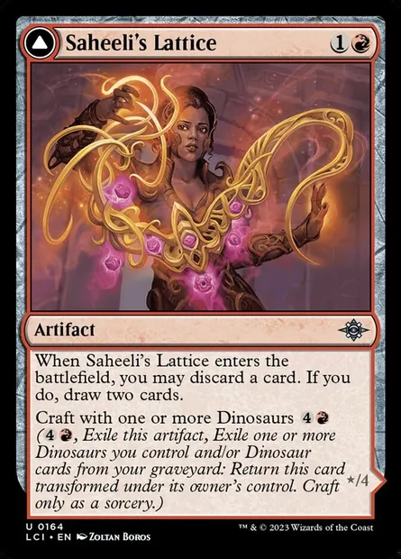 Saheeli's Lattice // Mastercraft Raptor, Magic card LCI 164 — The Lost Caverns of Ixalan set