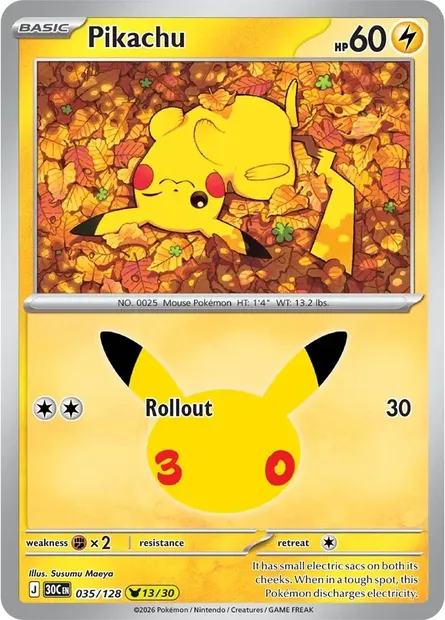 Pikachu, Pokémon card 30C 035 — 30th Celebration set