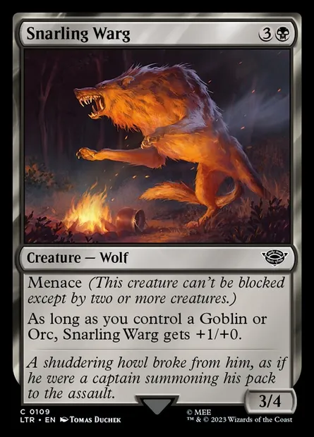 Snarling Warg, Magic card LTR 109 — The Lord of the Rings: Tales of Middle-earth set