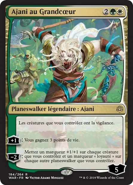 Ajani au Grandcœur, carte Magic WAR 184 — extension La guerre des Planeswalkers