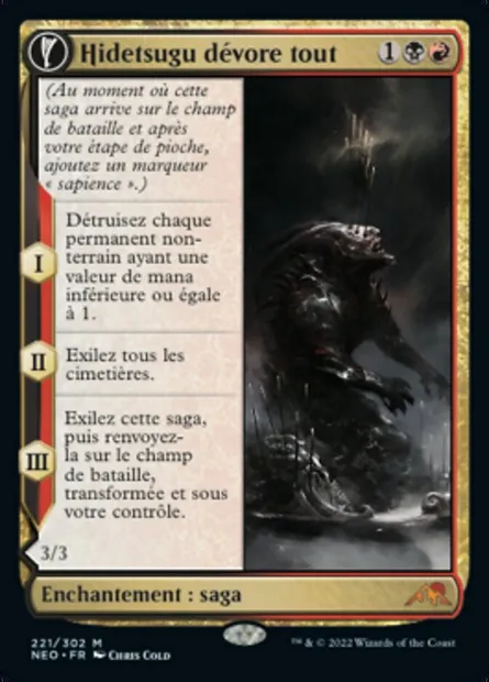 Hidetsugu dévore tout // Enveloppe de celui-qui-dévore-tout, carte Magic NEO 221 — extension Kamigawa: La Dynastie Néon