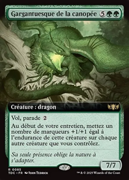 Gargantuesque de la canopée, carte Magic TDC 85 — extension Tarkir: Dragonstorm Commander