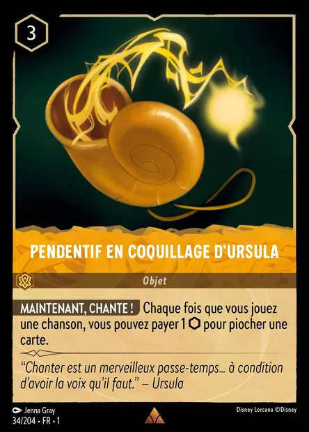 Pendentif en coquillage d'Ursula, carte Disney Lorcana CH1-034 — extension Premier Chapitre
