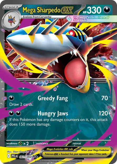 Mega Sharpedo ex, Pokémon card PFL 061 — Phantasmal Flames set