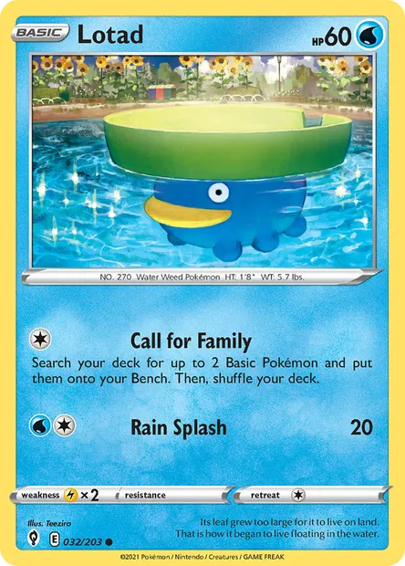 Lotad, Pokémon card EVS 32 — Evolving Skies set
