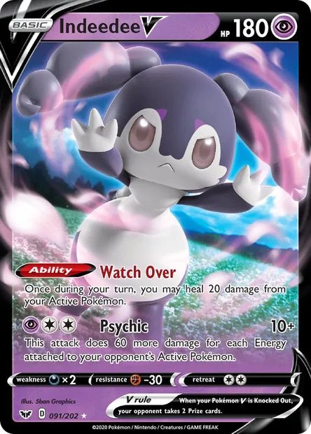 Indeedee V, Pokémon card SSH 91 — Sword & Shield set