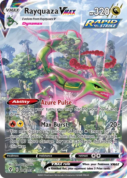 Rayquaza VMAX, Pokémon card EVS 218 — Evolving Skies set