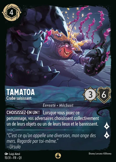 Tamatoa - Crabe saisissant, carte Disney Lorcana Q1-015 — extension Quête des Illumineurs - Menace des profondeurs