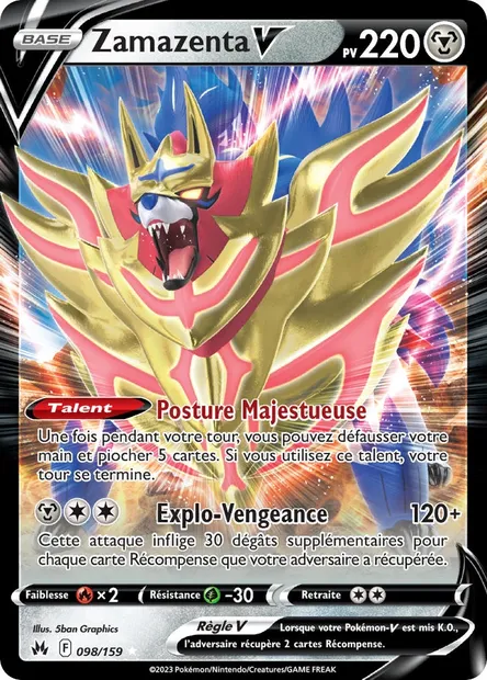Zamazenta V, carte Pokémon CRZ 098 — extension Zénith Suprême
