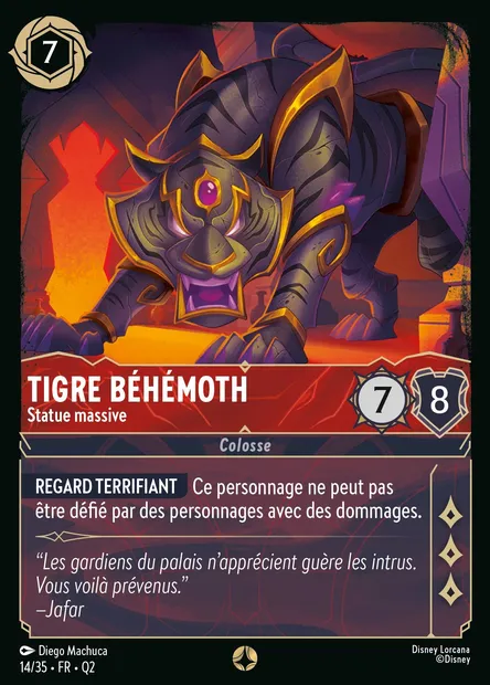 Tigre béhémoth - Statue massive, carte Disney Lorcana Q2-014 — extension Quête des Illumineurs: Vol au palais