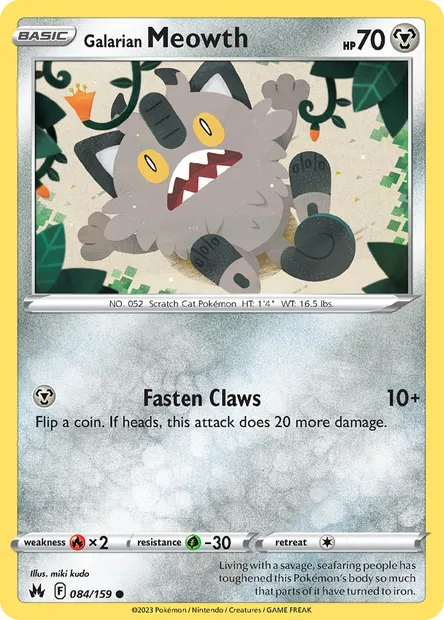 Galarian Meowth, Pokémon card CRZ 084 — Crown Zenith set