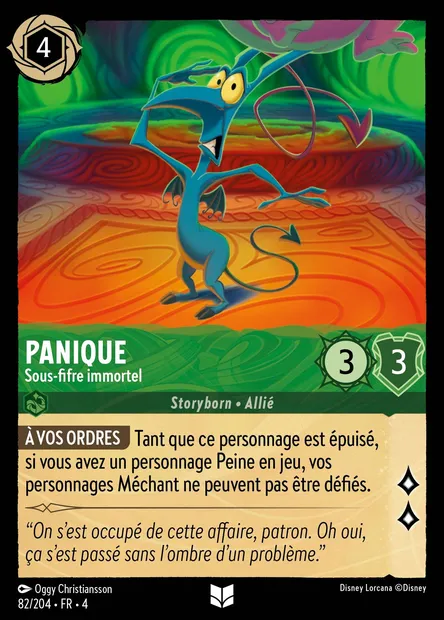 Panique - Sous-fifre immortel, carte Disney Lorcana CH4-082 — extension Le Retour d'Ursula