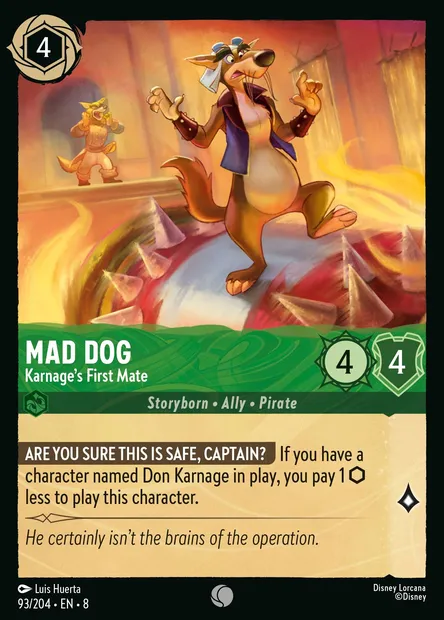 Mad Dog - Karnage's First Mate, Disney Lorcana card CH8-093 — The Reign of Jafar set