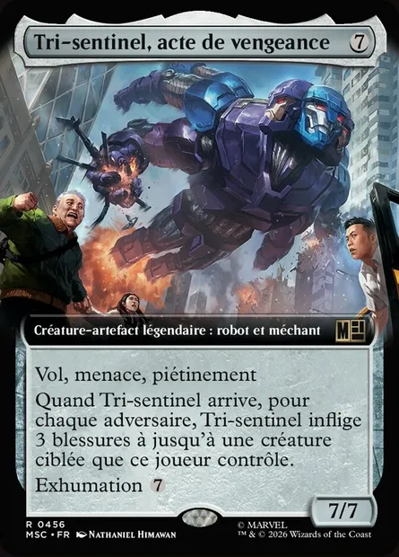 Tri-sentinel, acte de vengeance, carte Magic MSC 456 — extension Marvel Super Heroes Commander