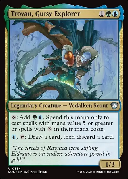 Troyan, courageux explorateur, carte Magic SOC 334 — extension Secrets of Strixhaven Commander
