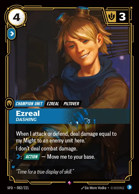 Ezreal, carte Riftbound SFD 082 — extension Spiritforged