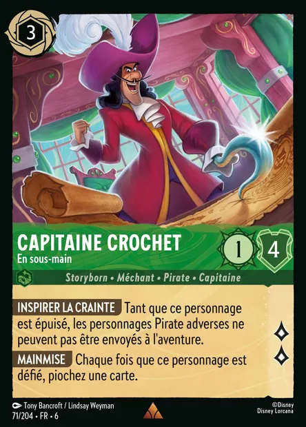 Capitaine Crochet - En sous-main, carte Disney Lorcana CH6-071 — extension La Mer Azurite