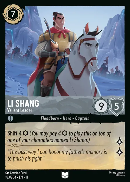 Li Shang - Valiant Leader, Disney Lorcana card CH11-183 — Winterspell set