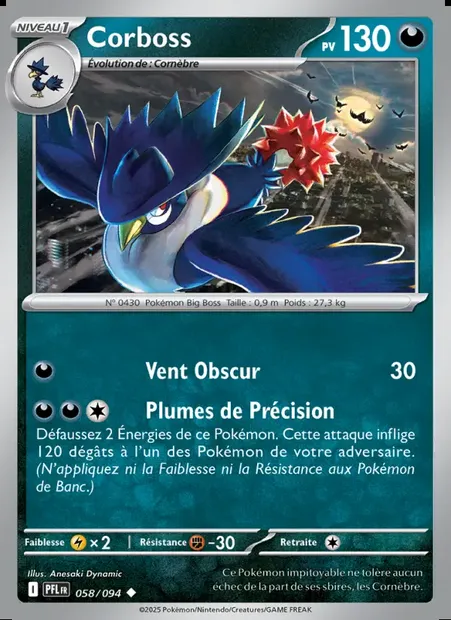 Corboss, carte Pokémon PFL 058 — extension Flammes Fantasmagoriques