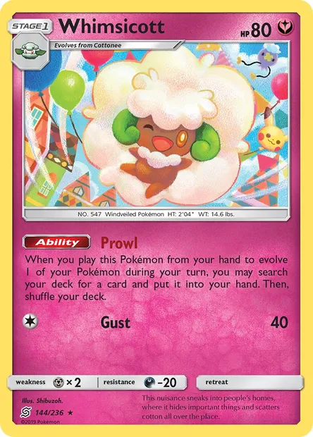 Whimsicott, Pokémon card UNM 144 — Unified Minds set