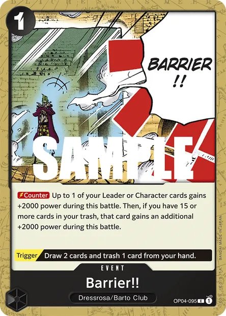 Barrier!!, One Piece card OP04-095 — KINGDOMS OF INTRIGUE set