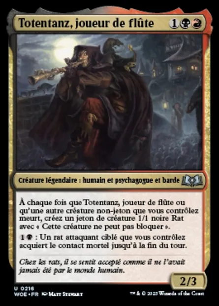 Totentanz, joueur de flûte, carte Magic WOE 216 — extension Wilds of Eldraine