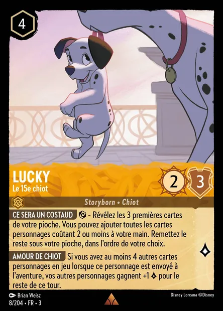 Lucky - Le 15e chiot, carte Disney Lorcana CH3-008 — extension Les Terres d'Encres