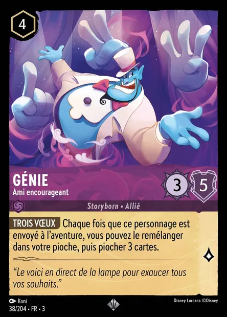 Génie - Ami encourageant, carte Disney Lorcana CH3-038 — extension Les Terres d'Encres