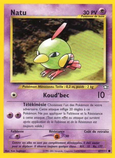 Natu, carte Pokémon NG 67 — extension Neo Genesis