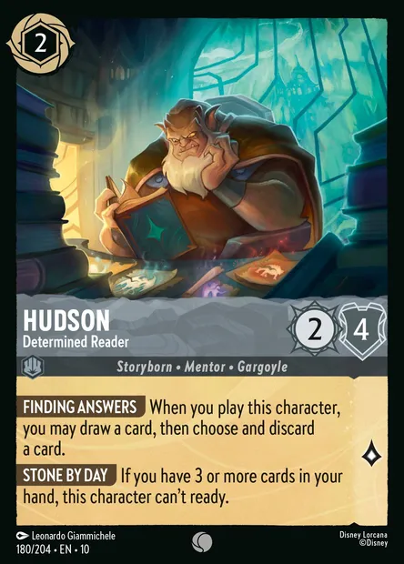 Hudson - Determined Reader, Disney Lorcana card CH10-180 — Whispers in the Well set