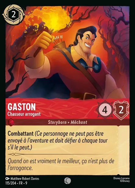 Gaston - Chasseur arrogant, carte Disney Lorcana CH9-115 — extension Fabuleux