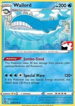Wailord, Pokémon card PPS 038 — Play! Pokémon Prize Pack Series set